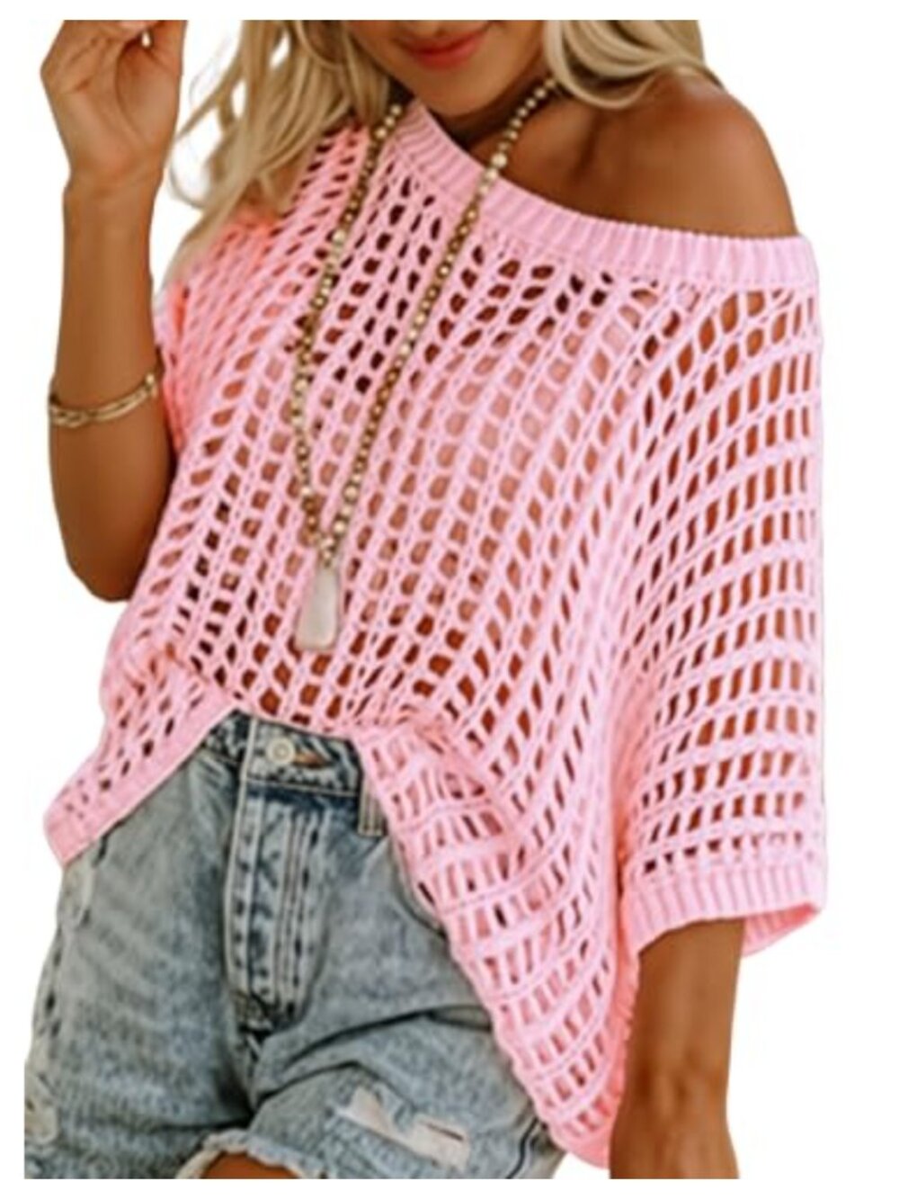 Women's Crochet Hollow Out Knit Pullover Sweater Beach Cover Up Short Sleeve